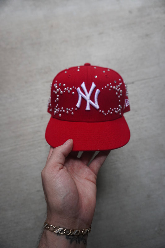 Red NY Pearl & Diamond Fitted Hat