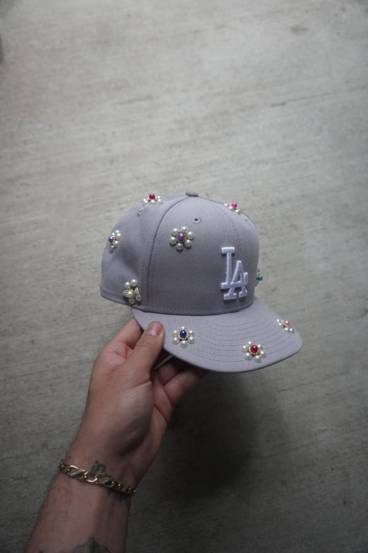 Grey LA Pearl Flower Fitted Hat